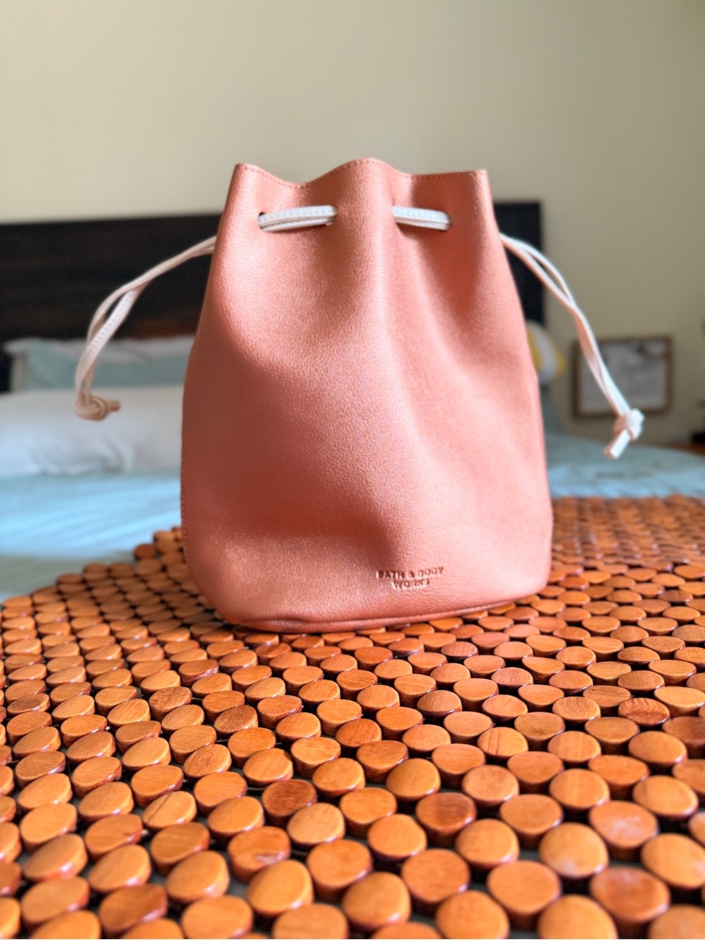 Bath & Body Works Coral Pink Drawstring Bucket Bag